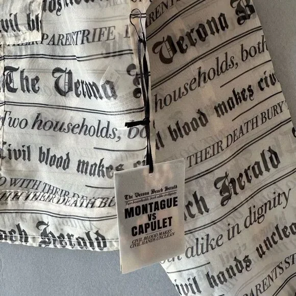 🎉5 for $45🎉NWT Forever 21 Rome & Juliet Top Blouse Size 0X News Paper Print - Picture 10 of 11